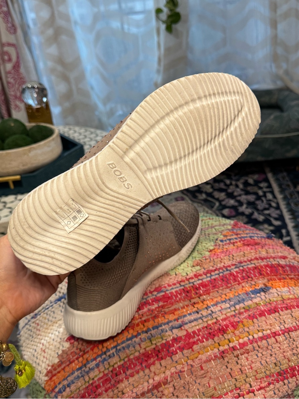 🌝Skechers Bobs Sport Squad Ninja Glam Taupe Sneakers memory foam Lace-Up Slip-on - Picture 7 of 8